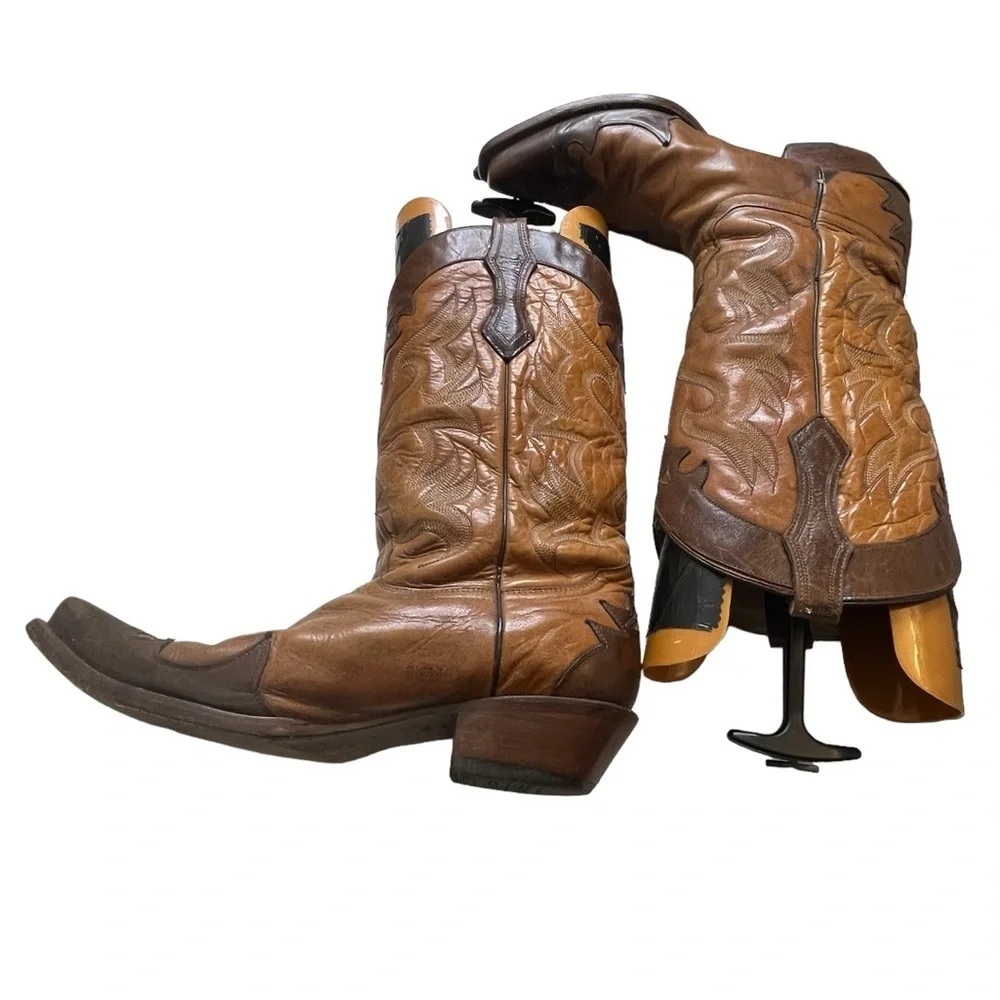 Vintage TEXAS Men's Leather Western Cowboy Boots Size 10.5 D Brown Wing Tip M 81
